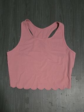 Scallop Hem Racerback Crop Tank - Dusty Pink